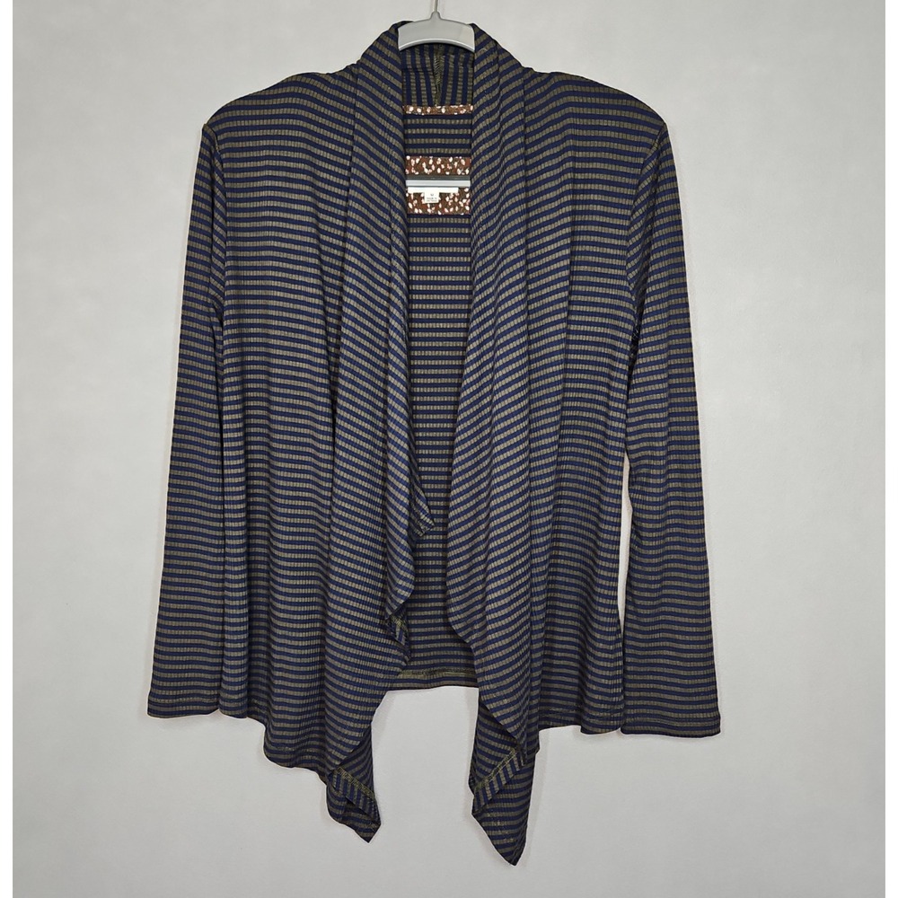 MINE Womens Blue Green Striped Draped Open Front Cardigan Size Medium